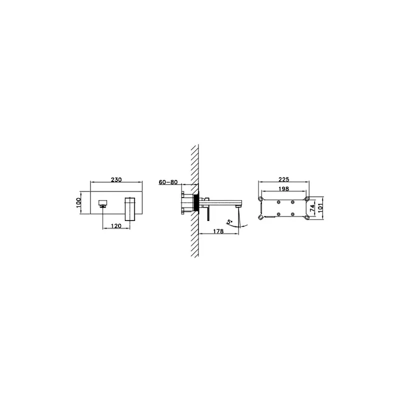 Grifería empotrable de lavabo en negro mate con cartucho cerámico y caño de 17 cm ORION de GME