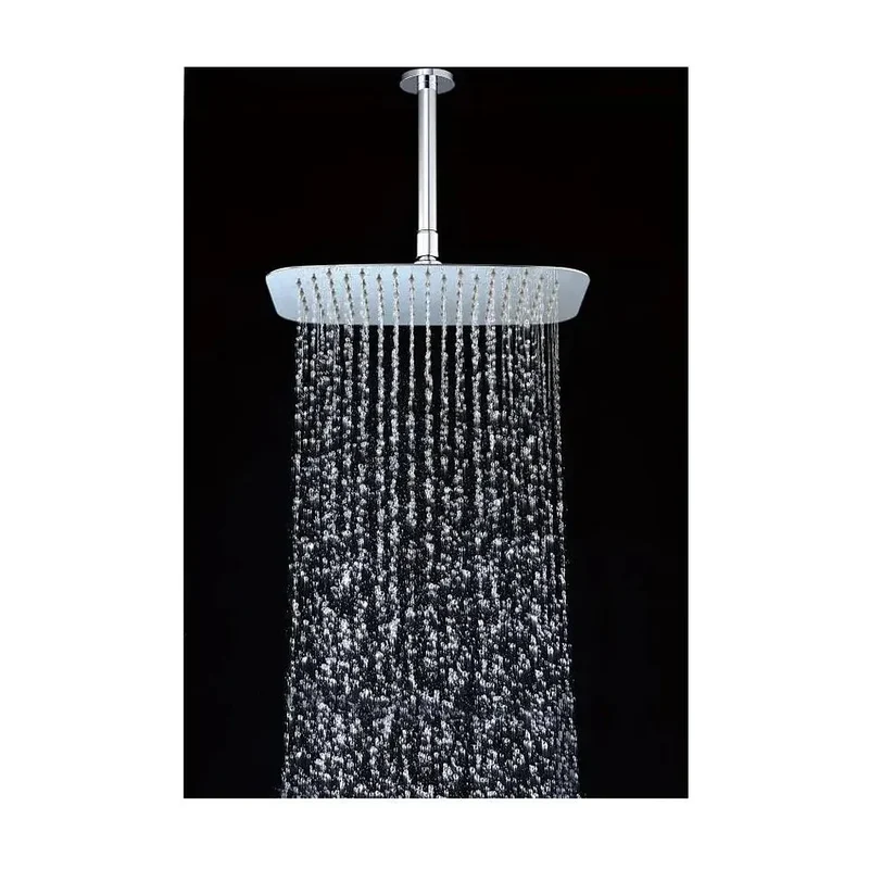 Rociador rectangular para ducha con un diseño extraplano fabricado en acero inoxidable con acabado cromado de Imex