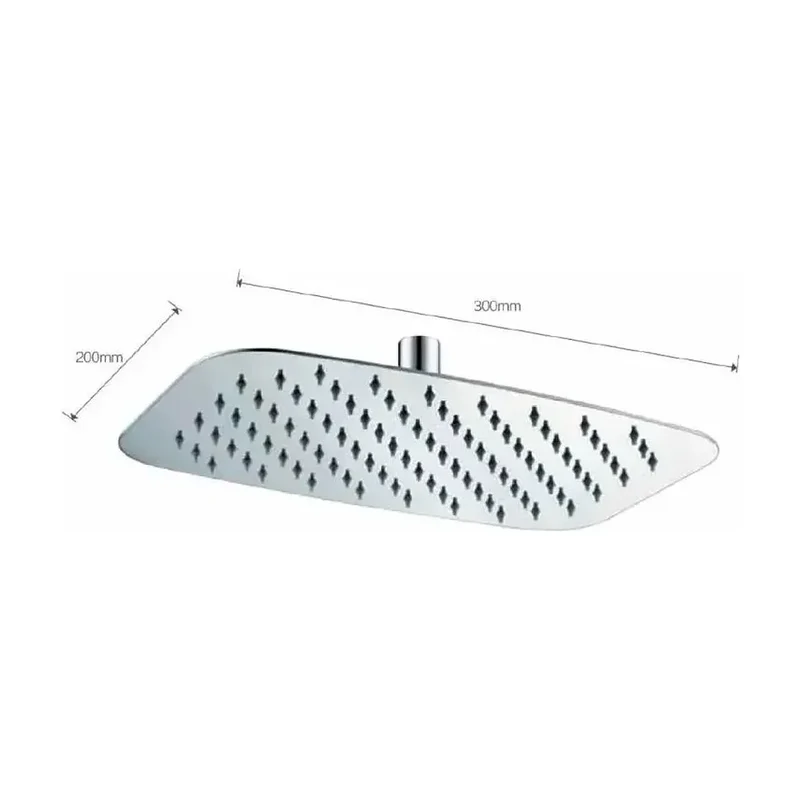 Rociador rectangular para ducha con un diseño extraplano fabricado en acero inoxidable con acabado cromado de Imex