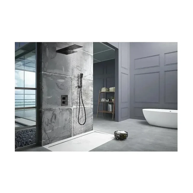 Rociador para ducha de forma rectangular con 2 funciones de color negro mate de Imex