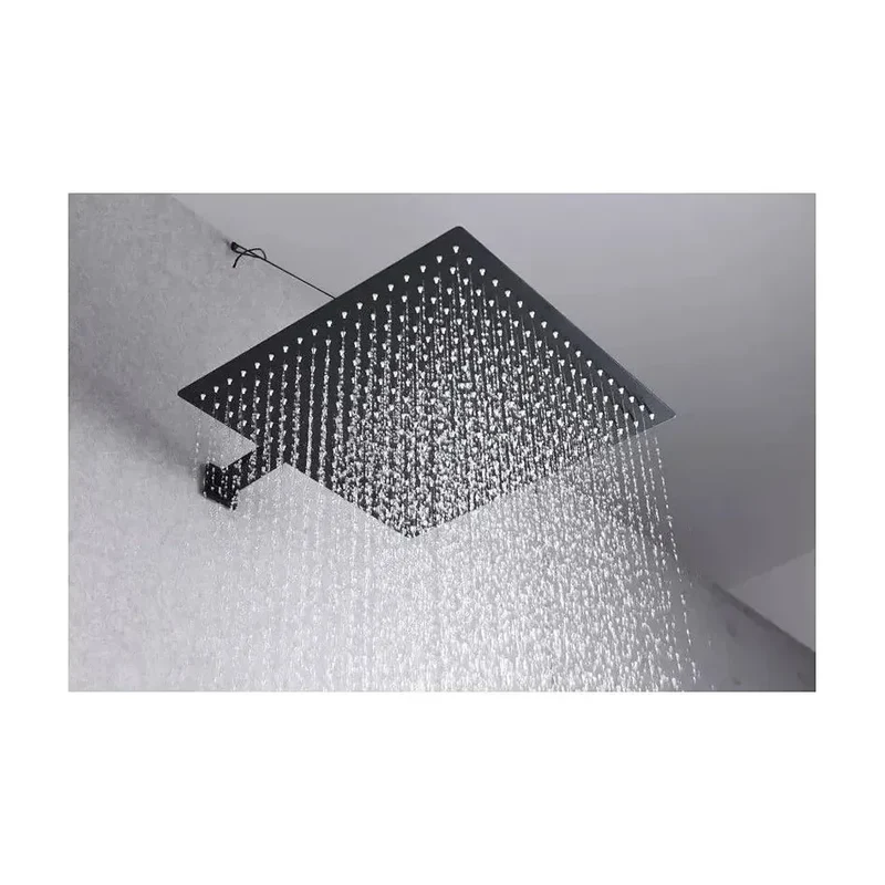 Rociador para ducha cuadrado de diseño moderno y extraplano de acabado negro mate 30x30 de Imex