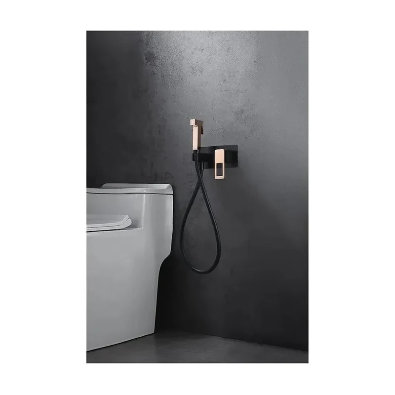 Ducha higiénica con grifo monomando fabricado en latón de acabado negro mate y oro rosa Suecia de Imex