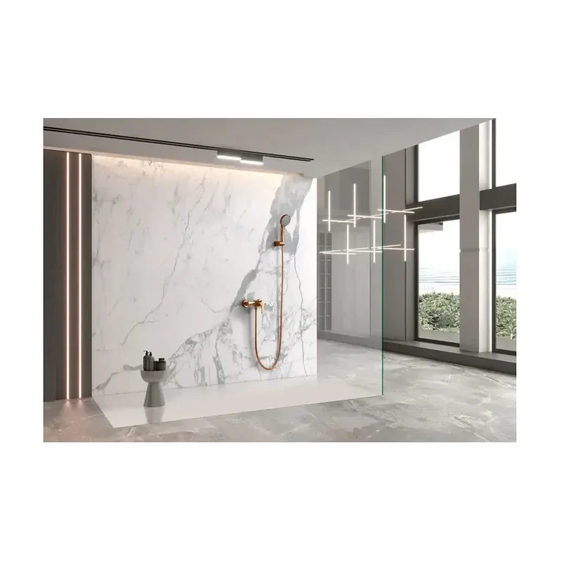 Grifería monomando para ducha con mango y flexo hecha de latón con acabado oro rosa cepillado Roma de Imex