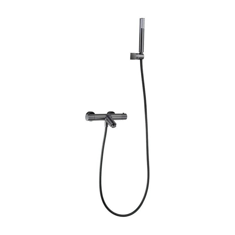 Grifería termostática para bañera y ducha hecha de latón con acabado negro metalizado Monza de Imex
