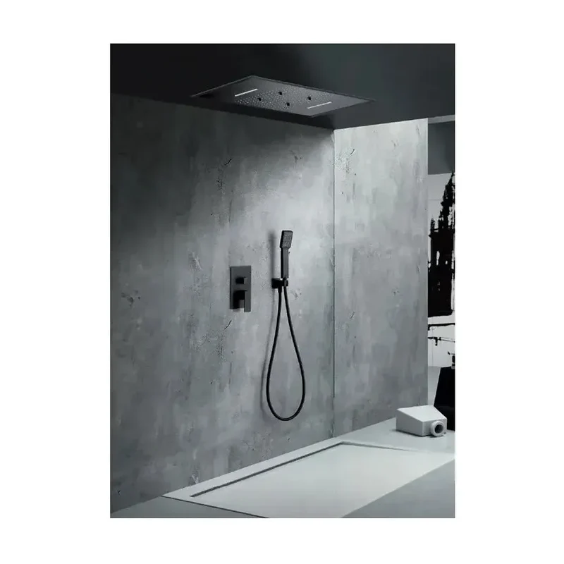 Conjunto de ducha monomando con un diseño moderno en color negro mate Sumatra de Imex