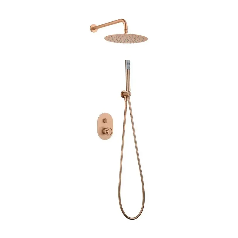 Conjunto de ducha monomando empotrado de 2 vías con acabado oro rosa cepillado Olimpo de Imex