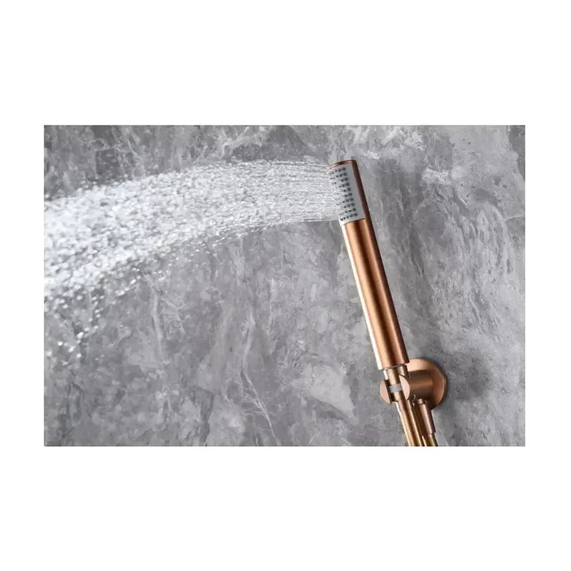 Conjunto de ducha monomando empotrado de 2 vías con acabado oro rosa cepillado Olimpo de Imex