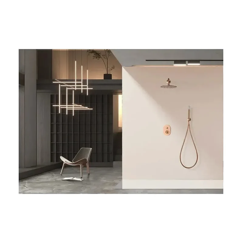 Conjunto de ducha monomando empotrado de 2 vías con acabado oro rosa cepillado Olimpo de Imex