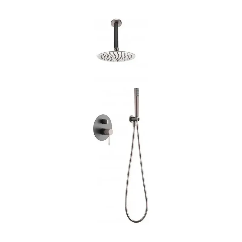 Conjunto elegante para ducha con un diseño empotrado de color gris mate y champagne top Line de Imex