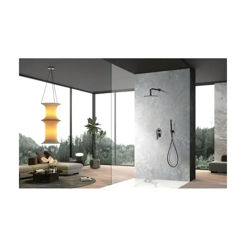 Conjunto de ducha monomando empotrado con mango y rociador acabado negro mate Delos de Imex