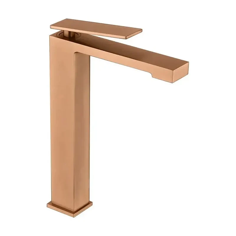 Grifo monomando con caño alto para lavabo hecho de latón con acabado oro rosa cepillado Pisa de Imex