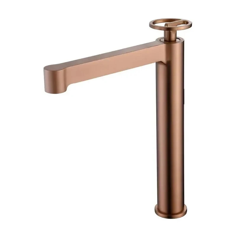 Grifo monomando con caño alto para lavabo hecho de latón con acabado oro rosa cepillado Olimpo de Imex