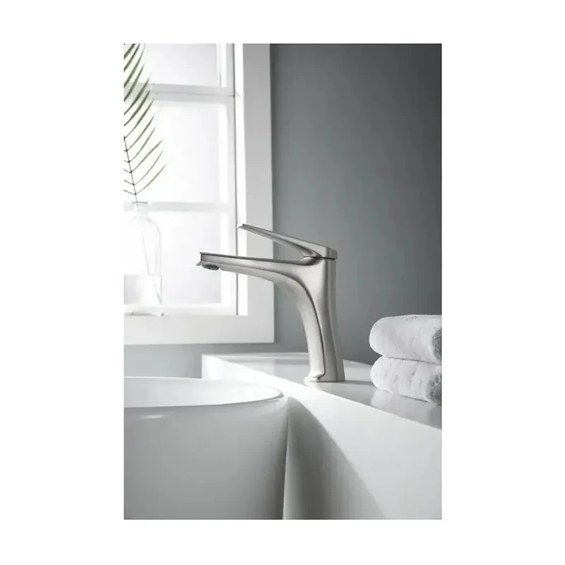 Grifo monomando sobre repisa para lavabo hecho de acero inoxidable con acabado satinado Delos de Imex
