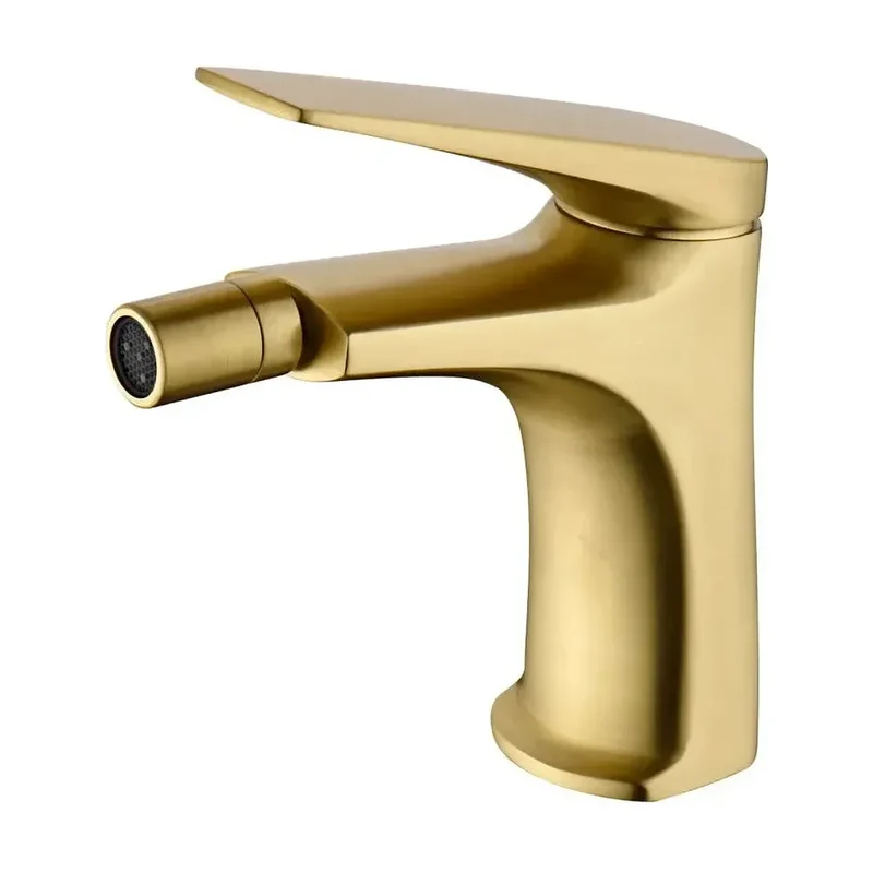 Grifo monomando sobre repisa para bidé fabricado en latón con acabado oro cepillado Delos de Imex