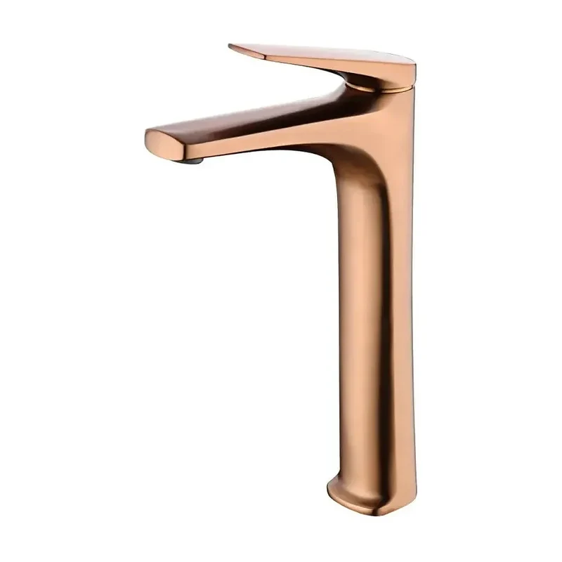 Grifo monomando con caño alto para lavabo fabricado en latón con acabado oro rosa cepillado Delos de Imex