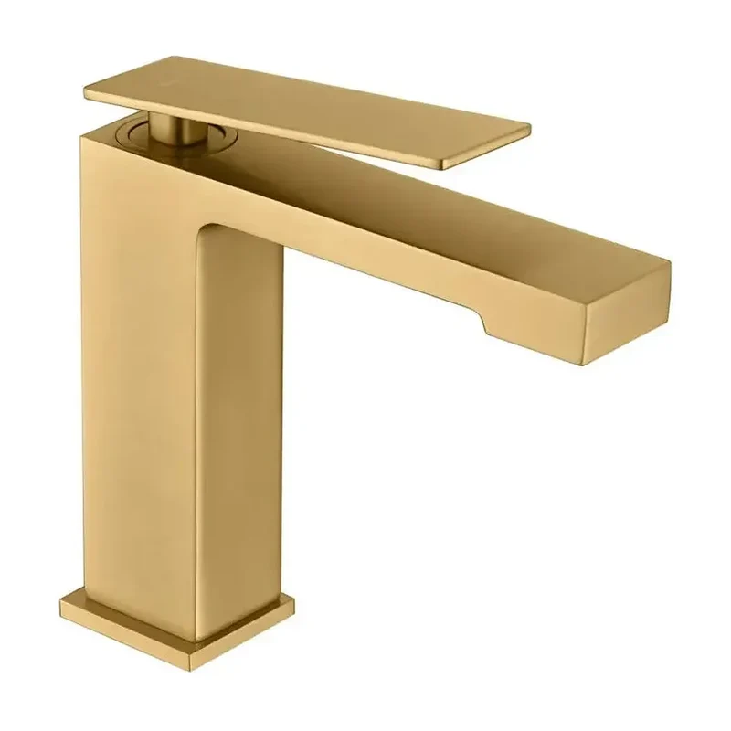 Grifo monomando sobre repisa para lavabo hecho de latón con acabado oro cepillado Pisa de Imex