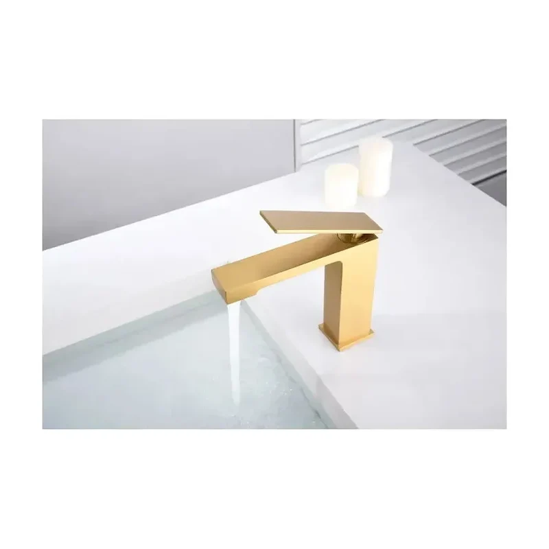 Grifo monomando sobre repisa para lavabo hecho de latón con acabado oro cepillado Pisa de Imex