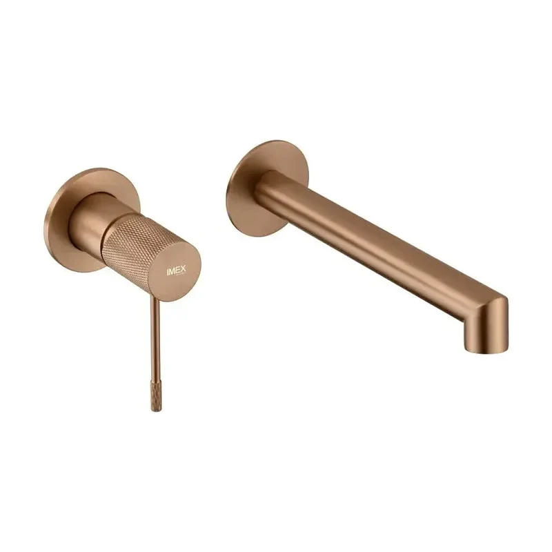 Grifo monomando empotrado para lavabo hecho de latón con acabado oro rosa cepillado Line de Imex