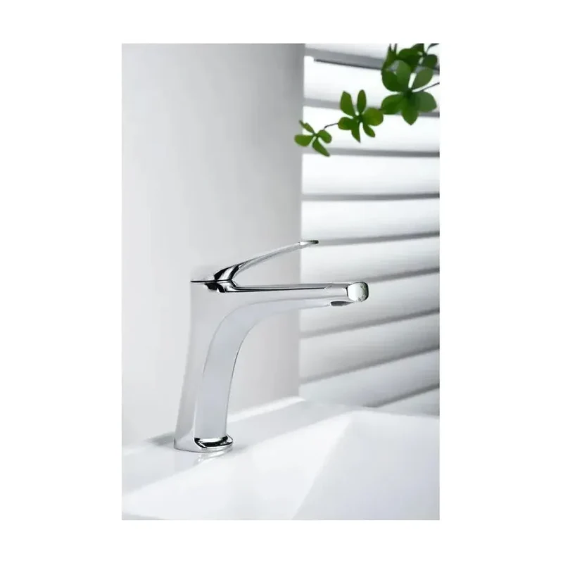 Grifo monomando sobre repisa para lavabo fabricado en latón con acabado cromado Delos de Imex