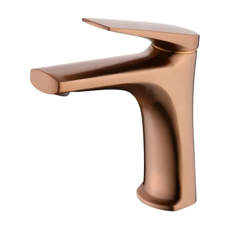 Grifo monomando sobre repisa para lavabo fabricado en latón con acabado oro rosa cepillado Delos de Imex