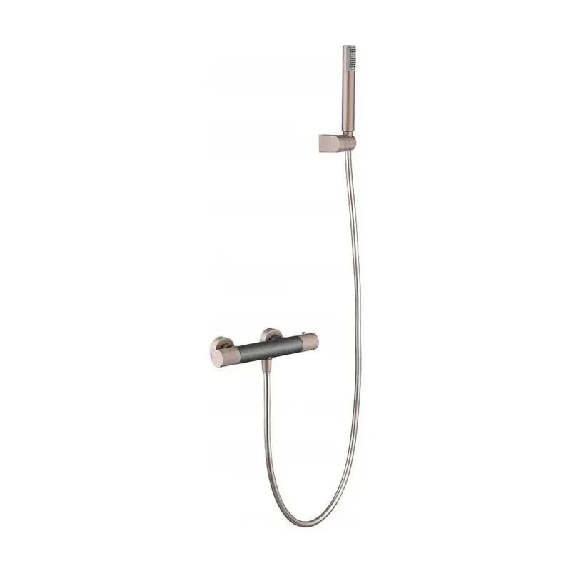 Grifo de ducha termostático fabricado en latón de acabado gris mate y champagne Line de Imex