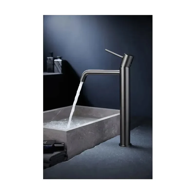 Grifo de lavabo alto cartucho cerámico de 25 mm fabricado en latón con acabado black gun metal Monza de Imex