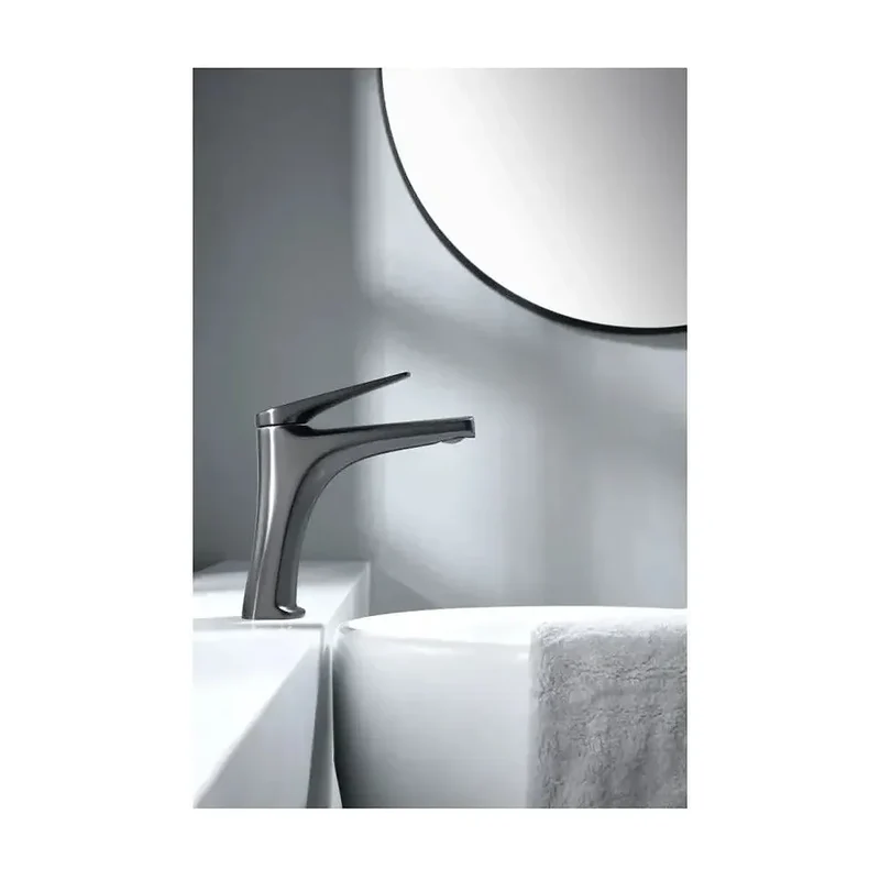 Grifo monomando sobre repisa para lavabo fabricado en latón con acabado negro metalizado Delos de Imex