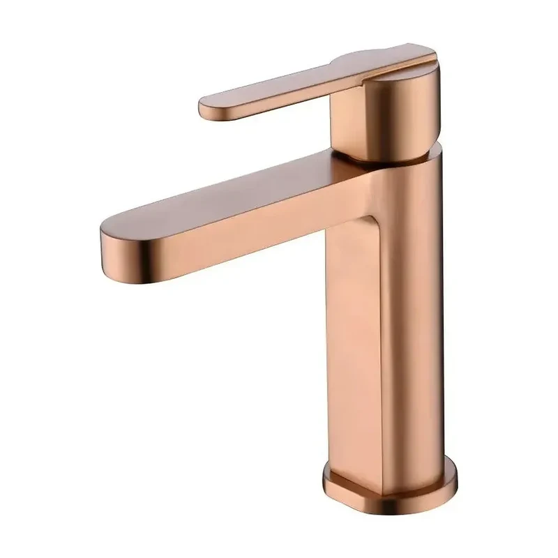 Grifo monomando sobre repisa para lavabo hecho de latón con acabado oro rosa cepillado Roma de Imex