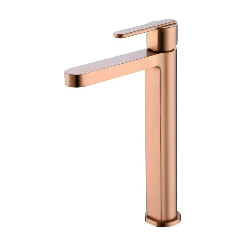 Grifo monomando con caño alto para lavabo hecho de latón con acabado oro rosa cepillado Roma de Imex