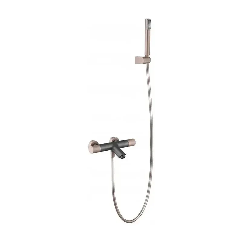 Grifo de bañera y ducha termostático color gris mate y champagne de 30,6 cm Line de Imex