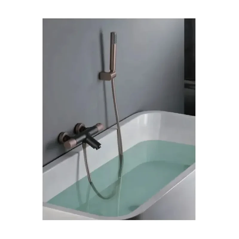 Grifo de bañera y ducha termostático color gris mate y champagne de 30,6 cm Line de Imex