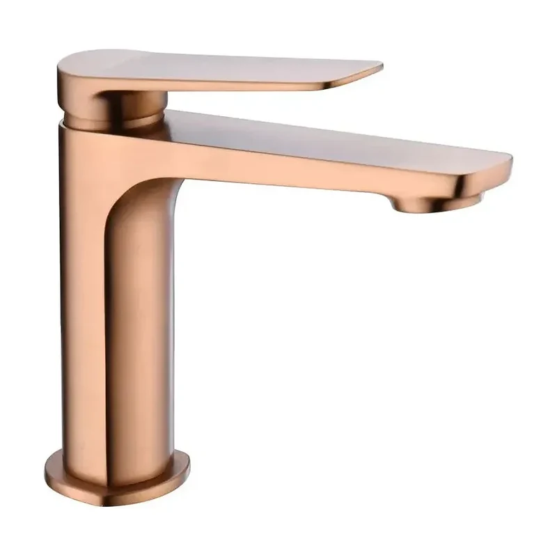 Grifo monomando sobre repisa para lavabo hecho de latón con acabado oro rosa cepillado Napoles de Imex