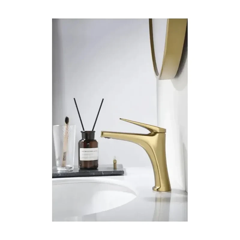 Grifo monomando lavabo sobre repisa oro cepillado Imex