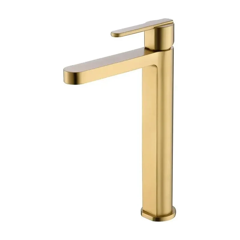 Grifo monomando caño alto para lavabo hecho de latón con acabado oro cepillado Roma de Imex