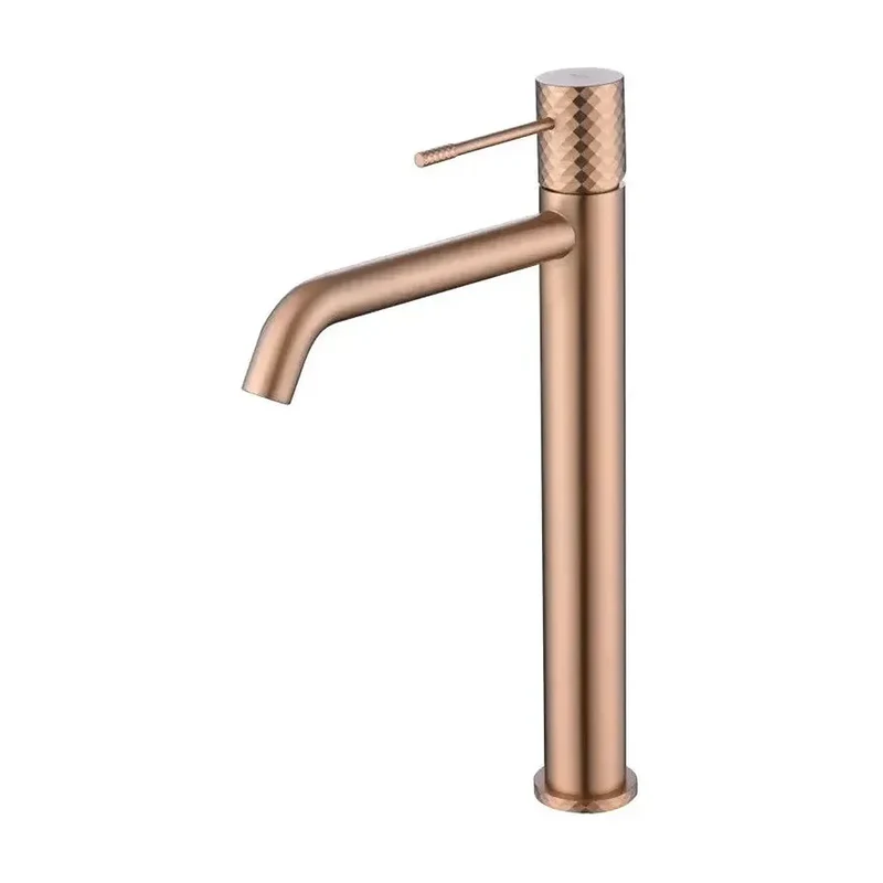 Grifo monomando con caño alto para lavabo hecho de latón con acabado oro rosa cepillado Genova de Imex