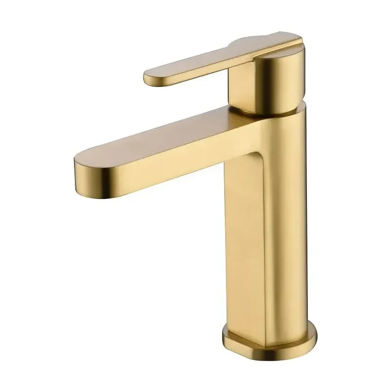 Grifo monomando sobre repisa para lavabo de latón con acabado oro cepillado Roma de Imex