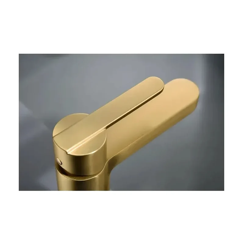 Grifo monomando sobre repisa para lavabo de latón con acabado oro cepillado Roma de Imex