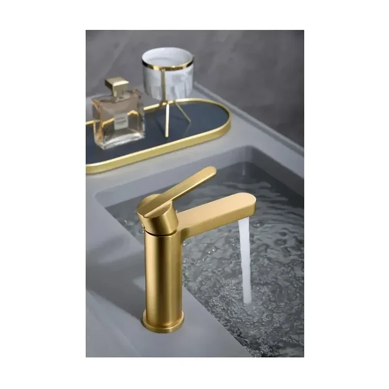 Grifo monomando sobre repisa para lavabo de latón con acabado oro cepillado Roma de Imex