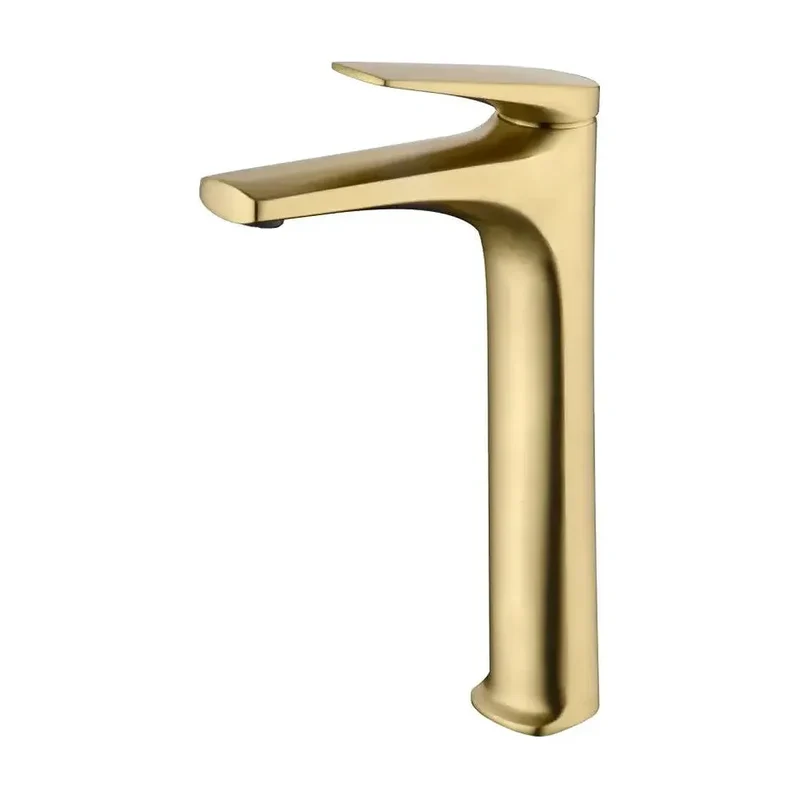 Grifo monomando caño alto para lavabo fabricado en latón con acabado oro cepillado Delos de Imex