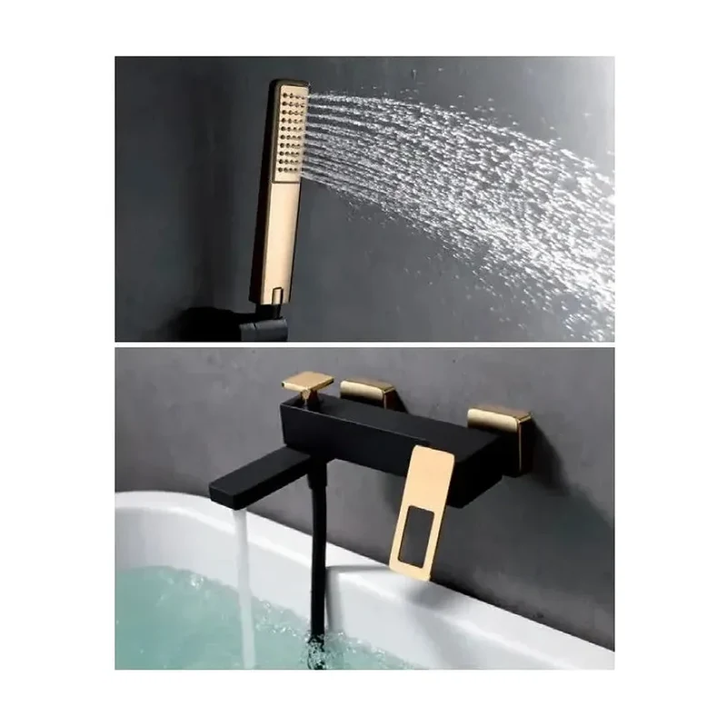 Grifo monomando de pared para bañera o ducha de diseño moderno con un acabado negro oro Suecia de Imex