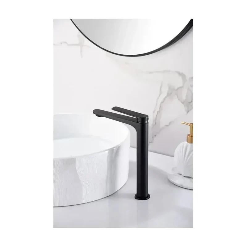 Grifo monomando con caño alto para lavabo fabricado en latón con acabado negro mate Napoles de Imex