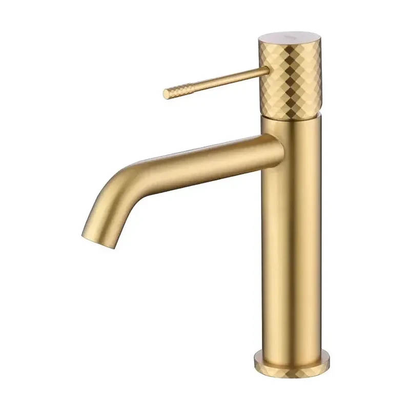 Grifo monomando para lavabo con tecnología cold open hecho de latón con acabado oro cepillado Genova de Imex