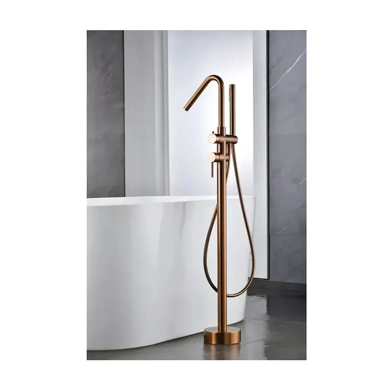 Grifo monomando de bañera con ducha de mano fabricado en latón con acabado oro rosa cepillado Corcega de Imex