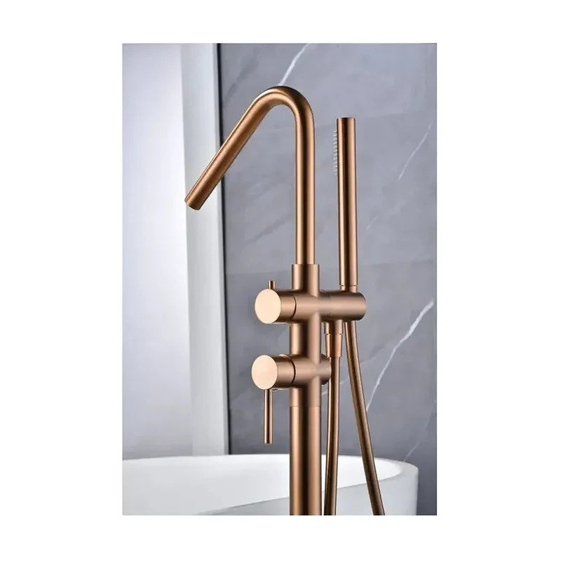 Grifo monomando de bañera con ducha de mano fabricado en latón con acabado oro rosa cepillado Corcega de Imex