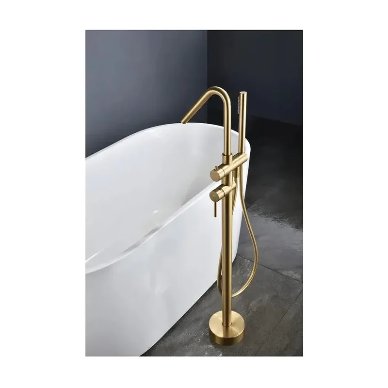 Grifo monomando de bañera con ducha de mano fabricado en latón con acabado oro cepillado Corcega de Imex