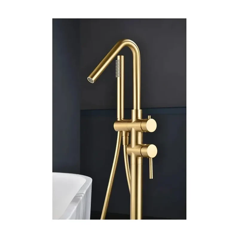 Grifo monomando de bañera con ducha de mano fabricado en latón con acabado oro cepillado Corcega de Imex