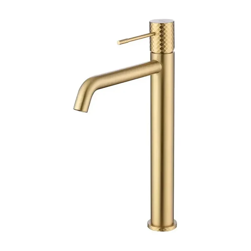 Grifo monomando de caño alto para lavabo en latón con acabado oro cepillado Genova de Imex