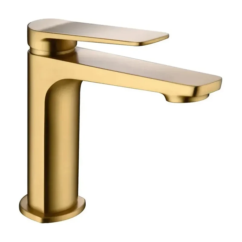 Grifo monomando sobre repisa para lavabo de latón con acabado oro cepillado Napoles de Imex