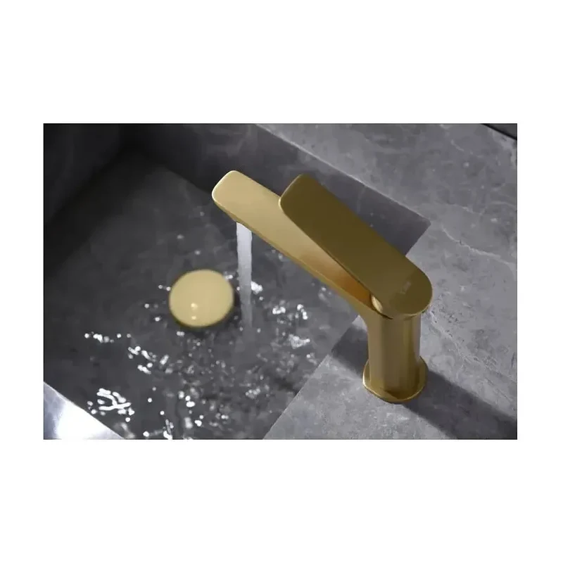 Grifo monomando sobre repisa para lavabo de latón con acabado oro cepillado Napoles de Imex