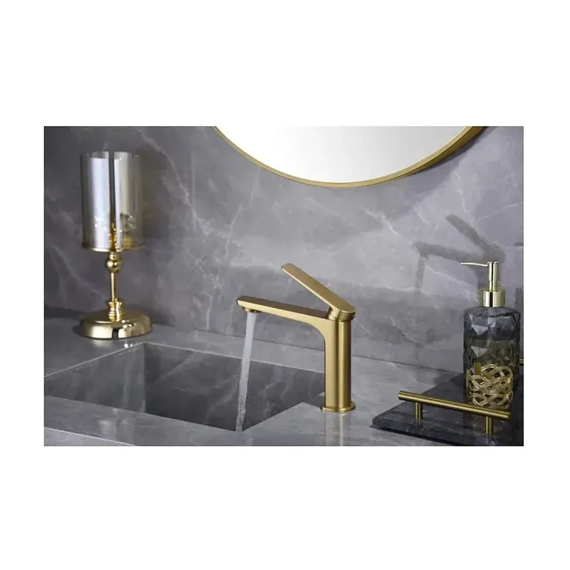 Grifo monomando sobre repisa para lavabo de latón con acabado oro cepillado Napoles de Imex